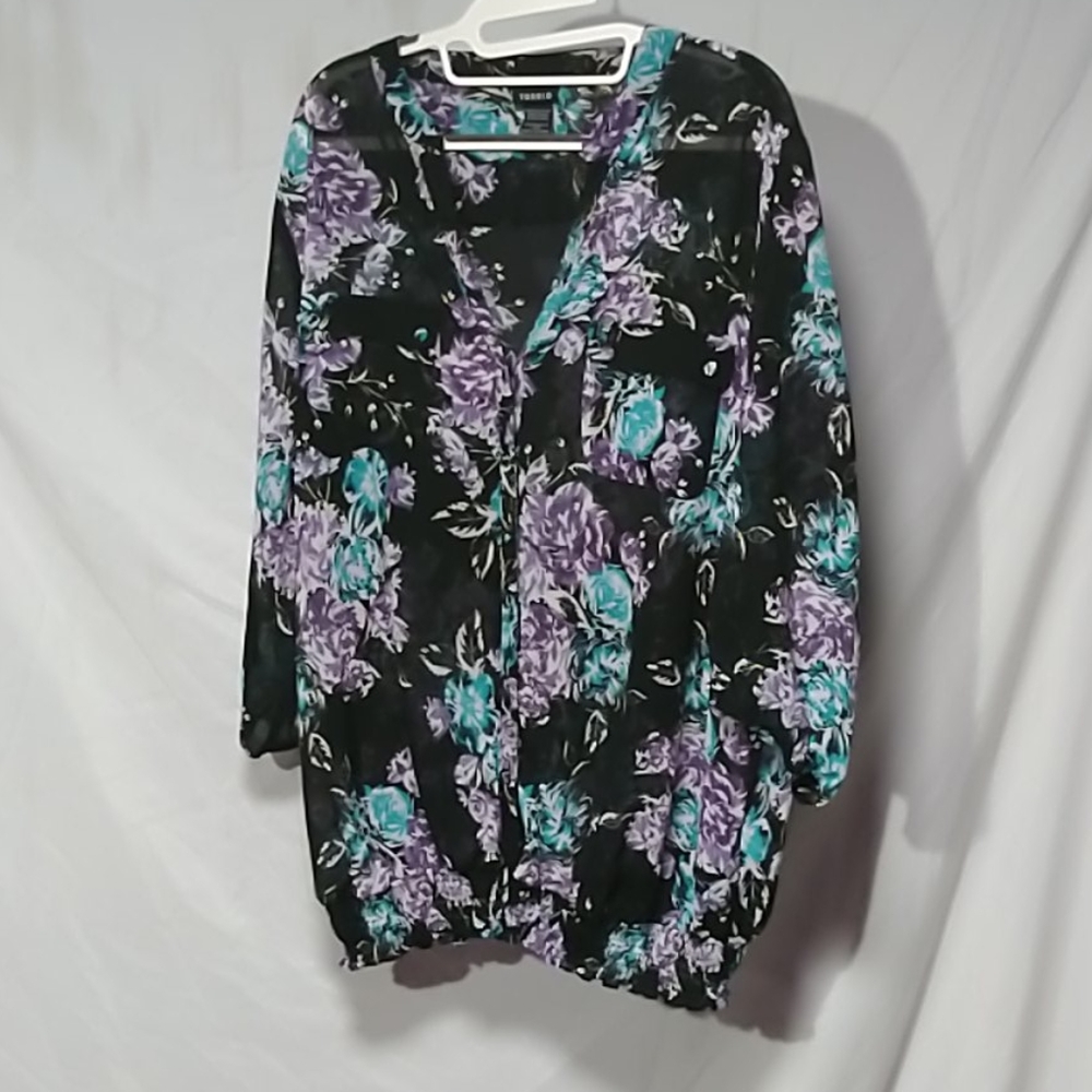 Torrid black flowery translucent shirt
